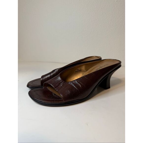 Vintage 90s Y2K Marquise Brown Pepper Slip On Mule Heels Size 8 - Picture 2 of 10